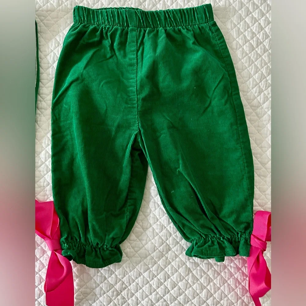 Bailey Boys Corduroy Two Piece Set with Bow Detail in Green and Pink Size 9M